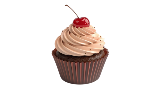 3D Chocolate Cupcake with Swirl Frosting and Cherry 
 - Powered by Adobe