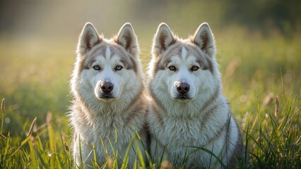 Two huskies outside in nature