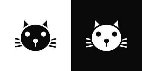 Cat icon silhouette collection in black and white flat solid versions for graphic designs