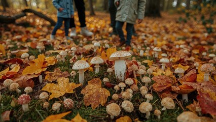 Obraz premium Tiny toadstools and mushrooms