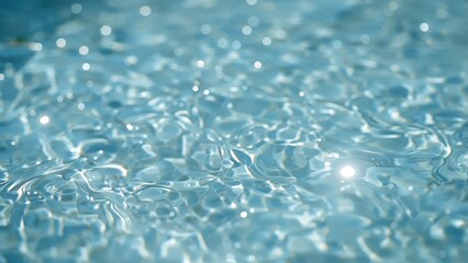 Delicate bokeh light reflections on rippling blue pool water