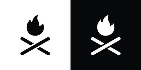 Campfire icon silhouette collection in black and white flat solid versions for graphic designs
