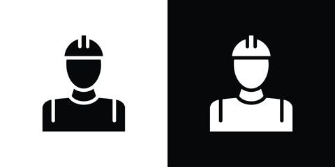 Builder icon silhouette collection in black and white flat solid versions for graphic designs
