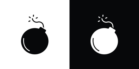 Bomb icon silhouette collection in black and white flat solid versions for graphic designs
