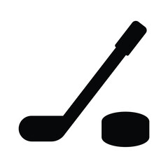 Black Silhouette of Hockey Stick and Puck on White Background
