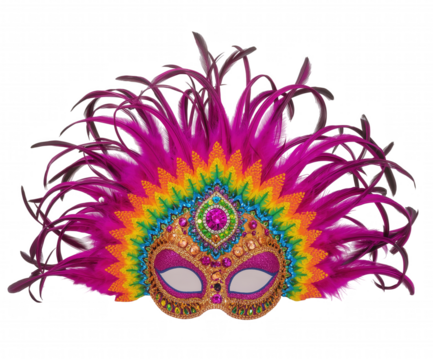 Striking Carnival Mask with Vibrant Feathers and Jewels, A Celebration of Color and Festive Spirit