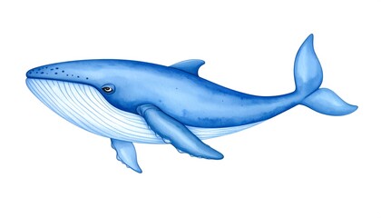 Obraz premium Watercolor Illustration of a majestic Blue Whale swimming gracefully in the ocean