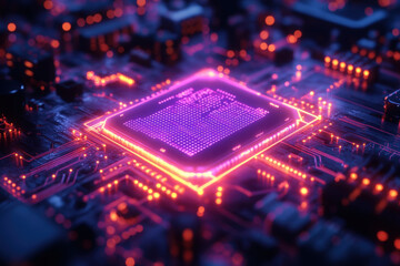 Computer processor emitting pink light.