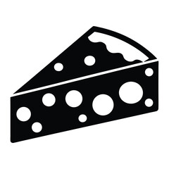 Black and White Cheese Wedge Icon with Holes, Dairy Food Illustration