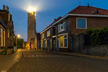 Photo of the Brandaris lighthouse on Terschelling, taken during the blue hour before sunrise