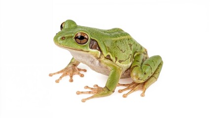 Obraz premium Little tree frog set against a white background.