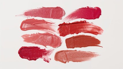White background adorned with various lipstick smears seen from top