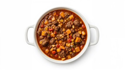 Hearty ground beef and vegetable chili in a skillet