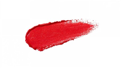 Isolated red lipstick smudge showcasing creamy makeup texture. Brush stroke sample of cosmetic product.