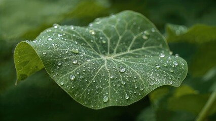 Springtime moisture settling on vibrant leaf texture