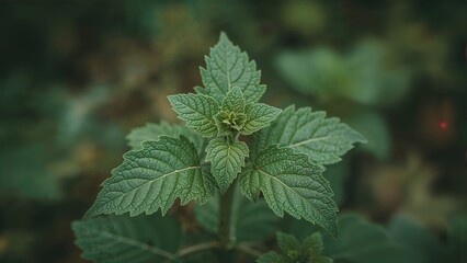 The uppermost part of nettles featuring lively green leaves