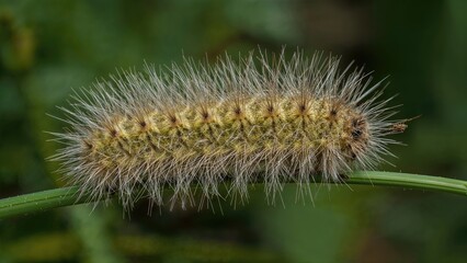 Obraz premium Close-up of a moth caterpillar thriving in a natural herbal habitat
