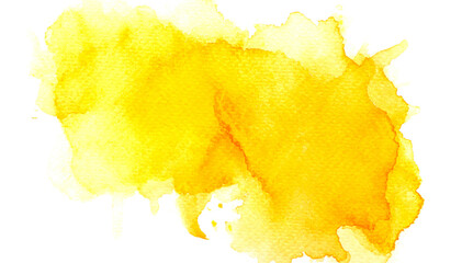 Bright yellow water color painting splash, an abstract artistic ink stain design. A Transparent Background Png image Isolated on white background for creative use.