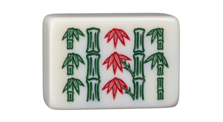 Isolated Mahjong Tile with Bamboo and Maple Leaf Design