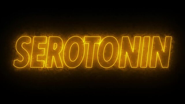 Flickering neon yellow serotonin sign animated on black background. neon serotonin text animation