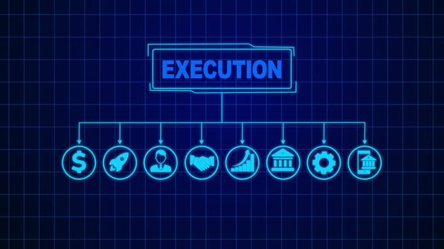 execution concept depicting business process , business insights from large data sets,A business professional’s hand initiates a strategy execution step on a digital interface symbolizing decision - Powered by Adobe