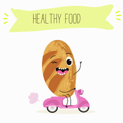 Baked food funny characters, hand drawn vector illustration.