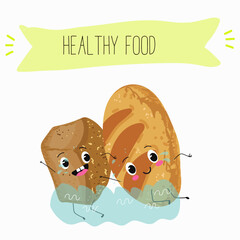 Baked food funny characters, hand drawn vector illustration.
