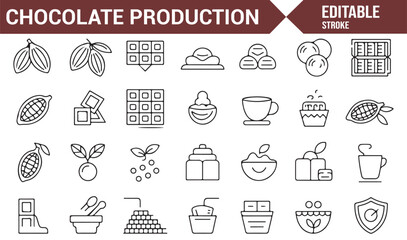 Set of Simple Icons for Chocolate Manufacturing and Ingredient Representation