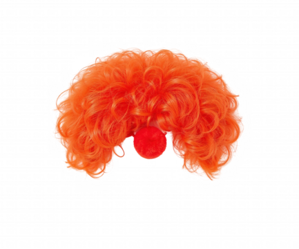 Vibrant Orange Clown Wig and Red Nose Isolated Against a Stark Plain Backdrop for Festive Celebrations - Powered by Adobe