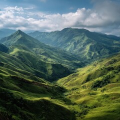 Fototapeta premium Green Hills and Mountain Peaks