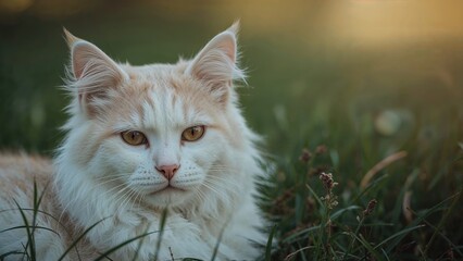 Charming alley cat relaxing comfortably