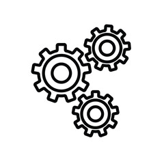 Three Interlocking Gears in Simple Outline Style on White Background