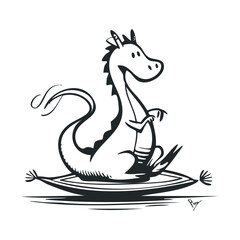 Fototapeta premium Playful dragon enjoying a ride on a cozy cushion