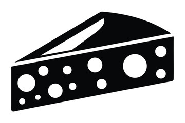 Block Cheese Wedge with Holes and Cut Line in Black Silhouette Style