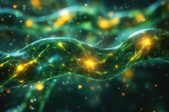 Glowing light on green and yellow abstract background.