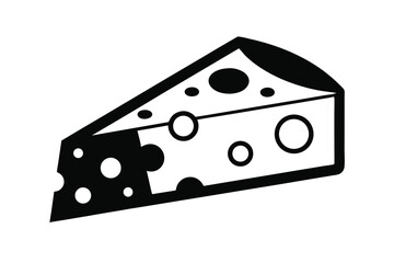 Black and White Graphic Illustration of a Slice of Swiss Cheese with Holes