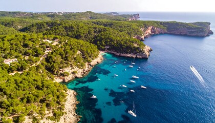 Turquoise waters and emerald forests meeting in a Mediterranean island vista
