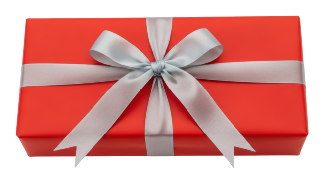 Isolated Red Gift Box with Silver Ribbon