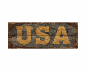Vintage 'USA' Sign on Distressed Wood Planks, Rustic Patriotic Design, Aged Gold Letters, Country Decor, Minimalist