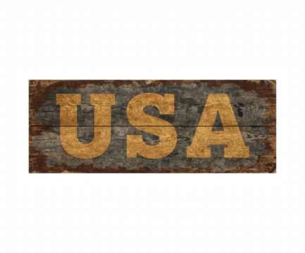 Vintage 'USA' Sign on Distressed Wood Planks, Rustic Patriotic Design, Aged Gold Letters, Country Decor, Minimalist - Powered by Adobe