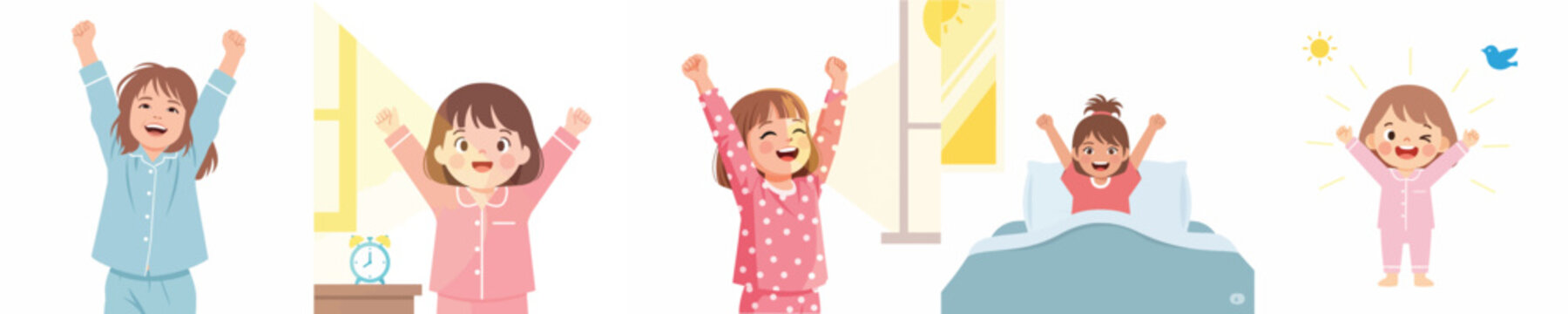 vector a little girl wakes up early