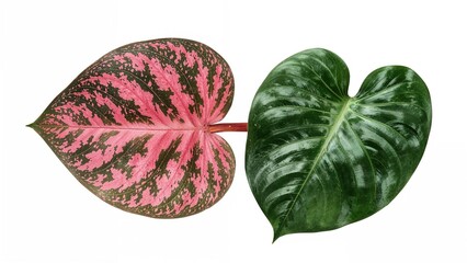 Exotic Triostar Leaf from Stromanthe Plant, Cutout on White Background