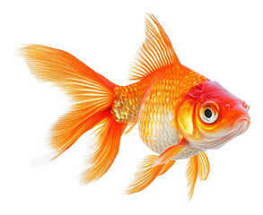 Vibrant Goldfish with Fins and Scales in Bright White Background, Isolated on Transparent Background