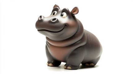 Fototapeta premium Adorable cartoon hippopotamus, isolated on white background.