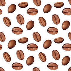 Seamless pattern coffee beans. Hand-drawn illustration background.