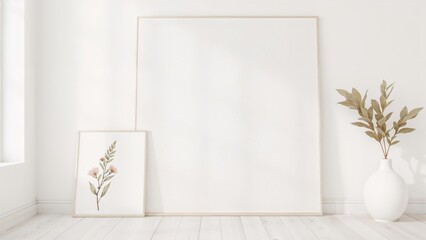 Blank white canvas for text or artwork on a pale wall background, ideal for promoting fonts, logos, or designs