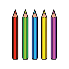 Pencil and Crayon Set – Flat Vector Illustration on White Background.