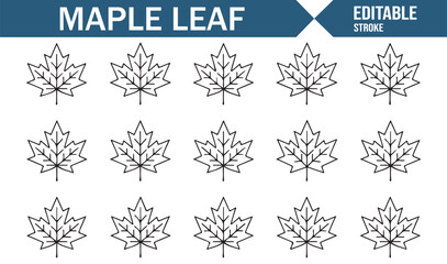 Maple Leaf Symbols in Outline Style for Green and Seasonal Themes