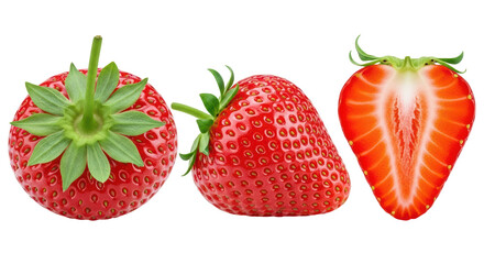 Isolated Strawberries Whole and Cut