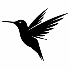 A minimalist black silhouette of a hummingbird in flight, depicted as a clean graphic icon.